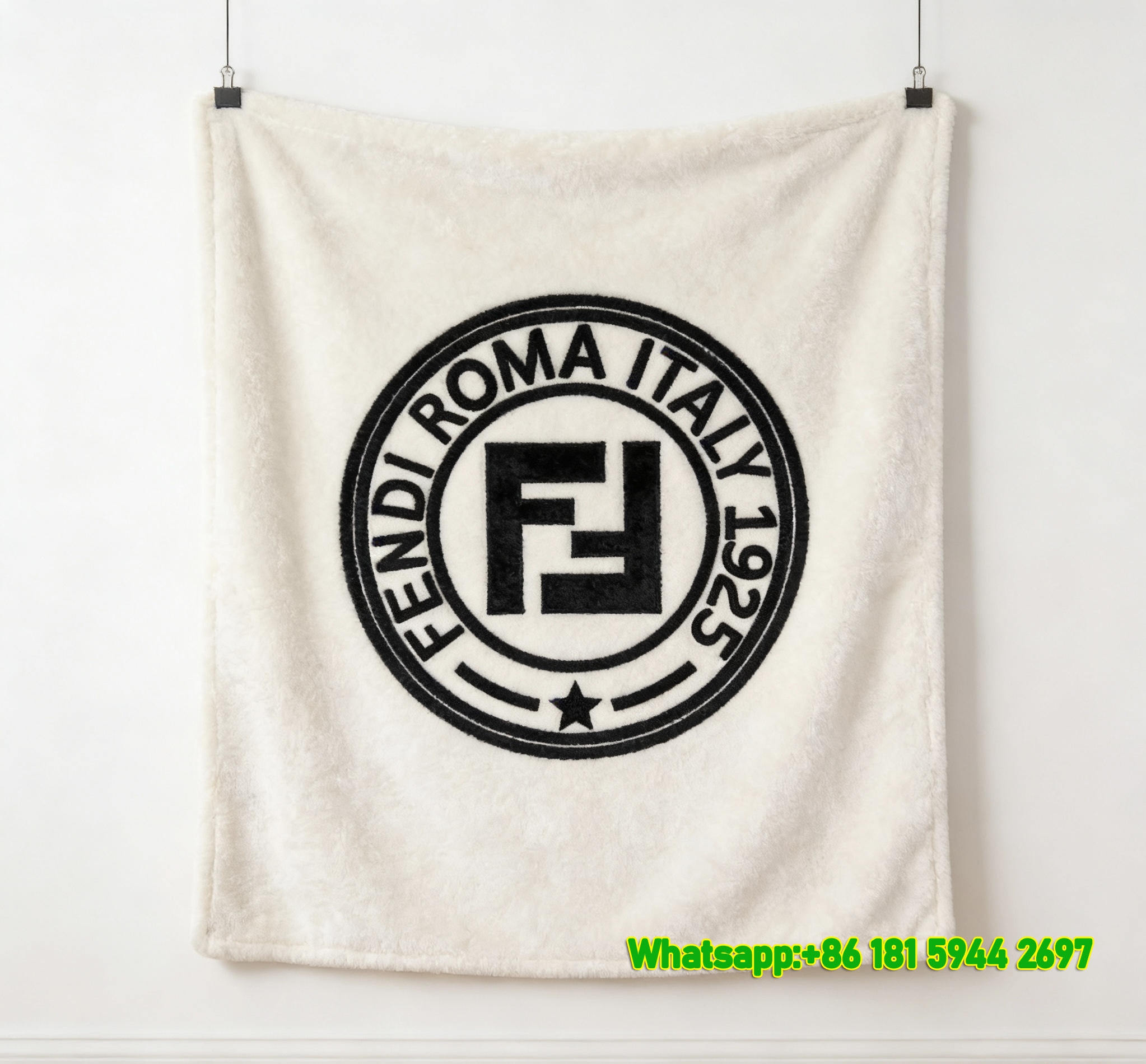 Fendi Roma Italy 1925 FF Monogram Emblem Flannel Sofa Throw Blanket Luxury Designer IMG_9331